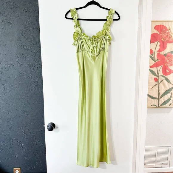 Reformation Erdem Silk Dress Midi Yucca Green Size Small - Picture 3 of 10